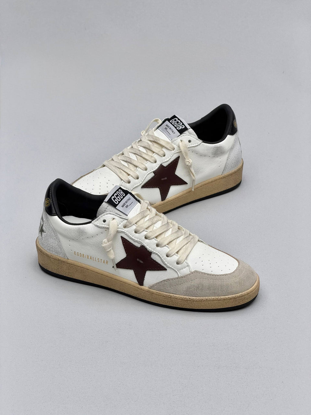 Golden Ball Sandals White - Black Star - Grey Details