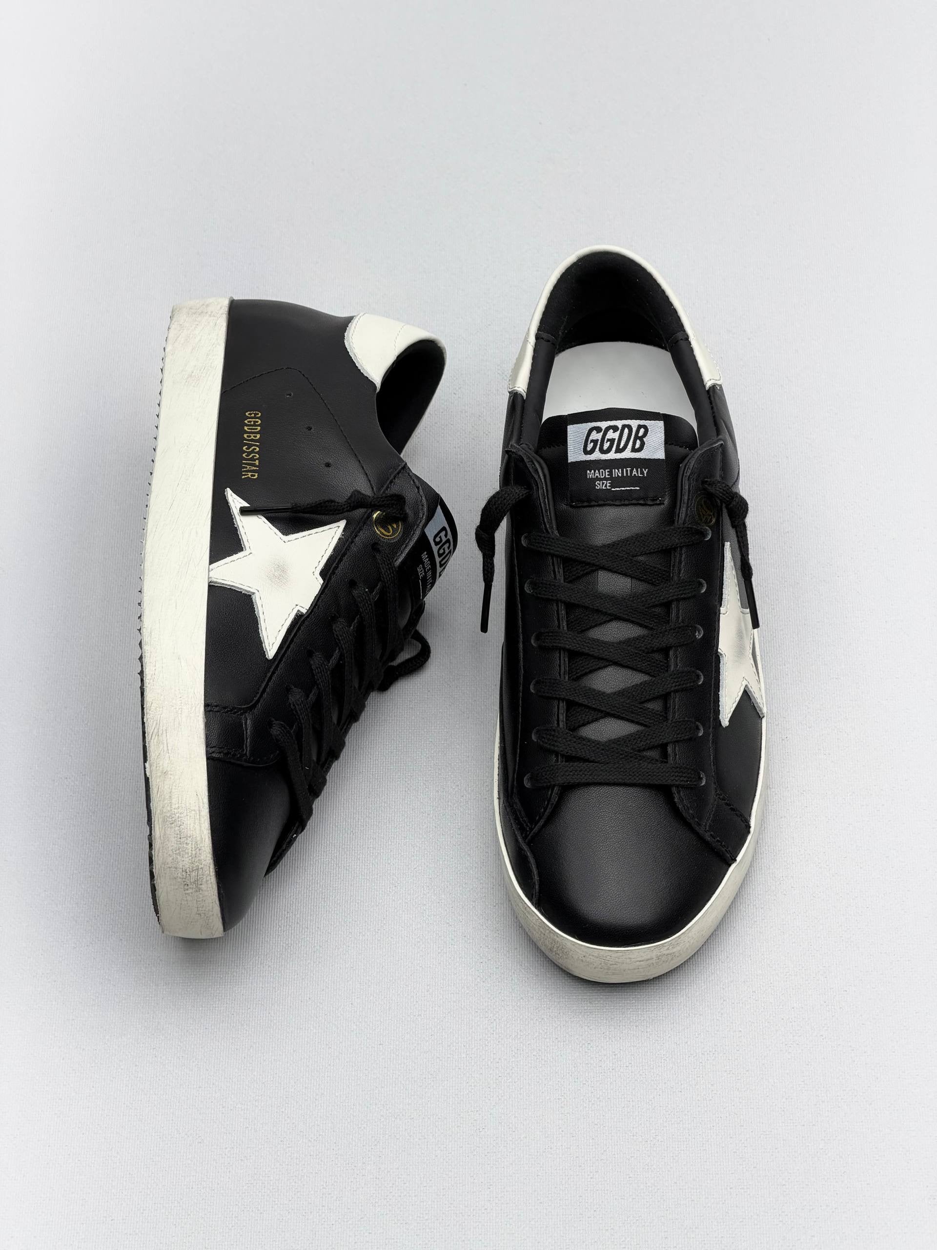 Golden Ball Sandals Classic Black - White star details