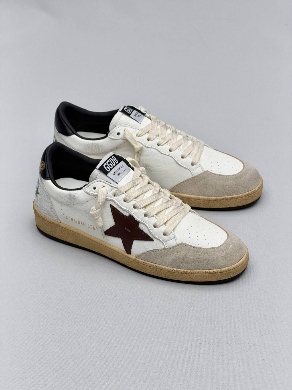 Golden Ball Sandals White - Black Star - Grey Details
