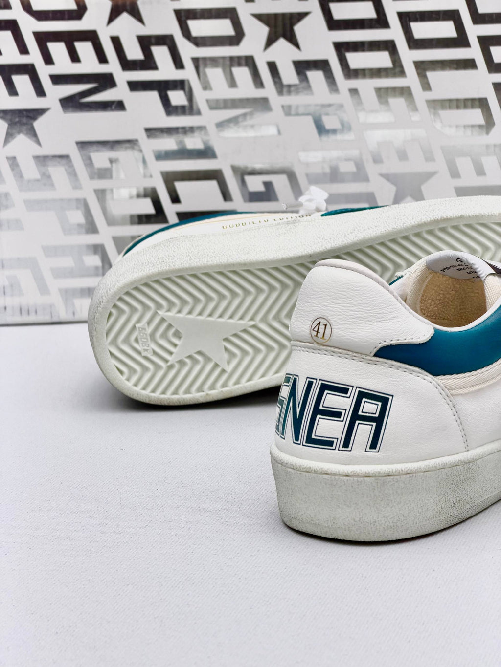 Golden Ball Sandals White - Blue