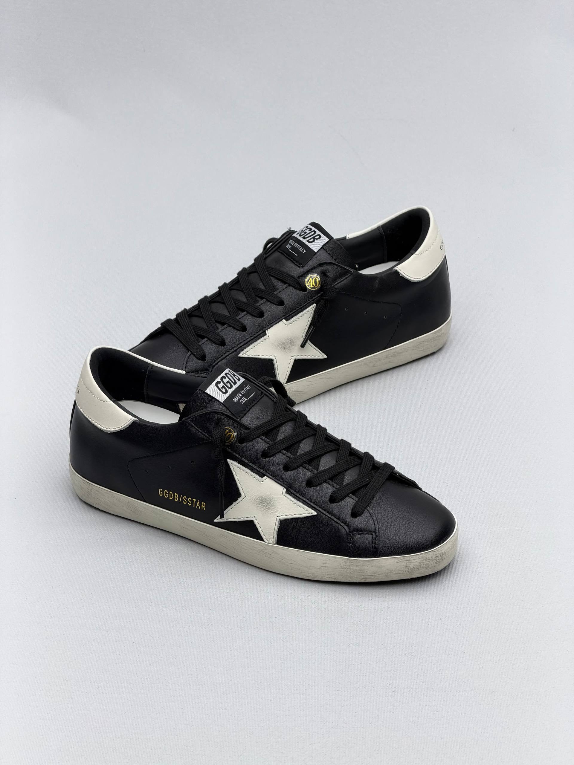Golden Ball Sandals Classic Black - White star details